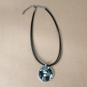 🌻3/$15🌻Elegant Black and Silver Medallion Necklace with Black Double Cord
